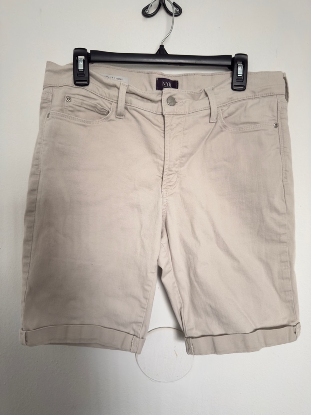 NYDJ Briella Roll Cuff Shorts Size 14P Beige Lift Tuck Denim Petite Slimming Fit